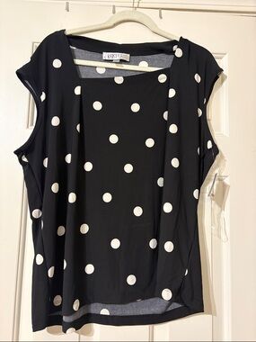 Kasper Black Sleeveless Polka Dot Blouse
